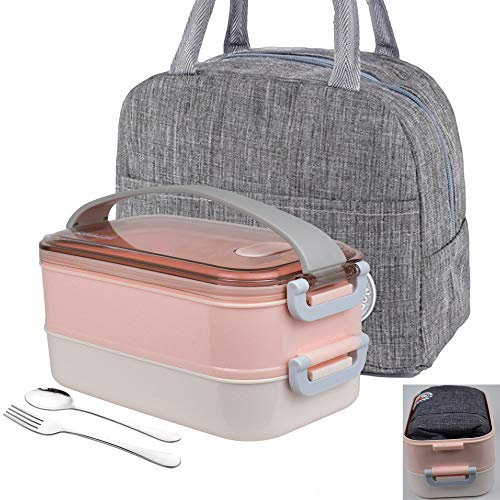 LUNALING Doppeldecker-Lunch box. 1600ml Bento Boxen. Mit Isolierbeutel. Mikrowellengeheizte Brotdosen, Brotdosen für Studenten und Büroangestellte.(Die Tasche ist in der Brotdose)