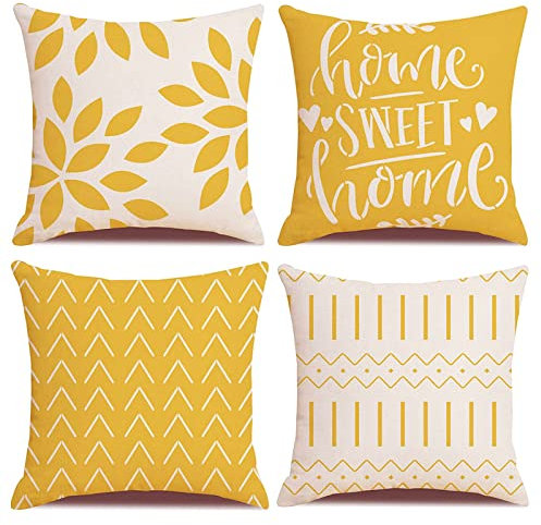 Homefeelzydys Kissenbezüge,Moderne Geometrie dekorative Baumwoll-Leinen-Kissenbezüge mit unsichtbarem Reißverschluss 50 x 50 cm Kissenbezug, 4er-Set für Wohnzimmerstuhl Sofa