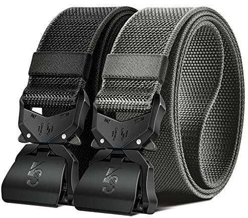 KEMISANT Taktischer Gürtel Herren 2er, Gürtel Militär Wandern Arbeitsgürtel 38mm,Schnellverschluss Metallschnalle(Schwarz/Hellgrau-105cm/30-34 taille verstellbar)