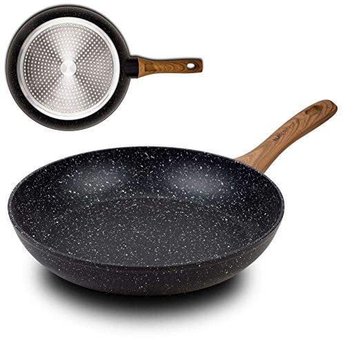 Nava Nature Non Stick Frying Pan, Aluminium Cooking Pan with Scratch Resistant Stone Coating and Heat Proof Handle, PFOA Free, Induction Compatible, 28cm Size