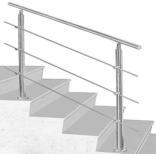 SWANEW Pasamanos escalera acero inox 100 * 4.2 * 106.5cm,3 barras,barandilla con kit de instalación,para Exteriores Ático Barandas para Ancianos y niños