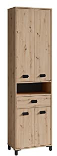 byLIVING Badezimmer-Hochschrank Wellness in Artisan Eiche, Griffe aus Metall in schwarz/Badezimmerschrank 4 Türen mit offenen Elementen & viel Stauraum/B 54, H 193, T 31 cm