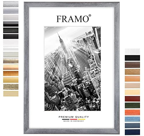 FRAMO Holz Bilderrahmen 59,4 x 84,1 cm DIN A1 nach Maß - Grau gewischt | Farbe/Größe wählbar | inkl. entspiegeltes Acrylglas | Rahmen für Puzzle | Foto | Poster