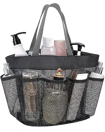FuninCrea Borsa da Doccia in Rete, Borsa da Doccia Pieghevole Portatile con Maniglia Borsa da Toilette Multifunzione con 8 Scomparti per Campeggio per Articoli da Toeletta Vestiti (Grigio)