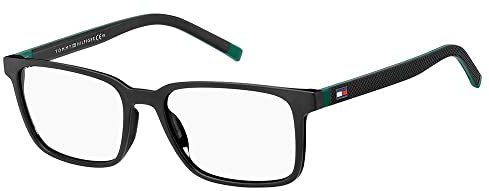 TOMMY HILFIGER Brille mit Sehstärke in mattem Schwarzgrün für Herren optional mit Sonnenbrillentönung oder Blaulichtfilter, Rechteckig, gefertigt aus Polyamid , Modell: 103723 (inklusive Brillenetui)
