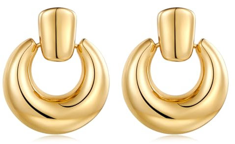 HESSAWELL Gold Dangle Ohrringe für Frauen Statement Chunky Gold Drop Ohrringe Türklopfen Form Dangling Ohrringe für Frauen Party Unkrautbekämpfung Schmuck Gold Statement Vintage Stud Earrings