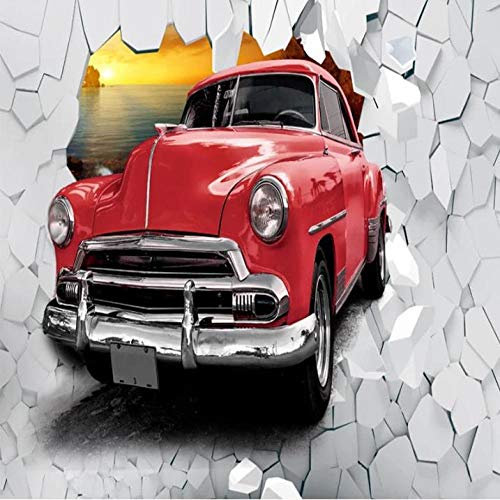 Benutzerdefinierte Wandbild Tapete Europäische Retro Auto Gebrochene Wand 3D Backsteinmauer Papiere Wohnkultur Restaurant Bar Hintergrund Fototapete*430cmx300cm(169.3x118.1inch)