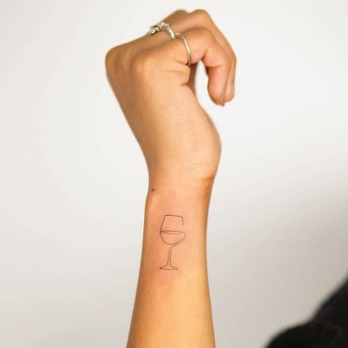 Verre de vin - Tatouage Inkster| tatouages temporaires végétaliens et résistants à l'eau pour adultes - Encre certifiée par les cosmétiques de l'UE - Tatouage révolutionnaire de 2 semaines