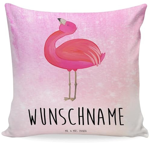 Mr. & Mrs. Panda Kopfkissen Flamingo Stolz - Personalisierte Geschenke, Freundin, Selbstakzeptanz, Personalisiert, Kissen, Mama, Name, glücklich, Bedrucken, Wunschname