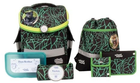 SCHOOL-MOOD - Schulranzen Set Panther, 7-teilig - Timeless Air+ - ergonomischer Schulranzen Jungen & Mädchen - Schultasche für Kinder in der 1. bis 4. Klasse - Linus (Panther), (3822)