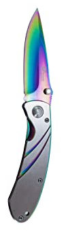 Pradel Excellence - Evasion Couteau de Poche 8,5 cm - Revêtement Titane - Lame Acier Inoxydable 3cr13 - Manche en Aluminium - Boîte avec Fenêtre pour Transport Sécurisé
