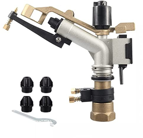 Cañón de riego Hembra de 1 Ajustable - Alcance de 12-17m. Aspersor agrícola Sectorial Largo Alcance. [Llave de Paso + 4 boquillas Ø5,6,7,10] - Presiones de Trabajo 1.5/4 Bar. Riego eficiente