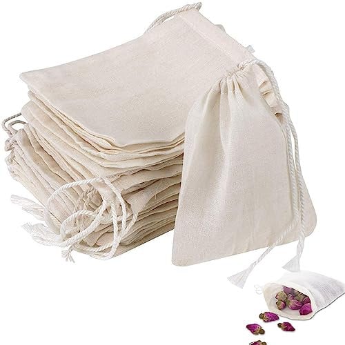 100 Stück 6,5 X 8,5 cm Baumwollbeutel Klein, Baumwoll Musselin Beutel mit Kordelzug Säckchen Kleine Stoffbeute, wiederverwendbare Netzbeutel für schmuck geschenk obsttee kaffee gewürze