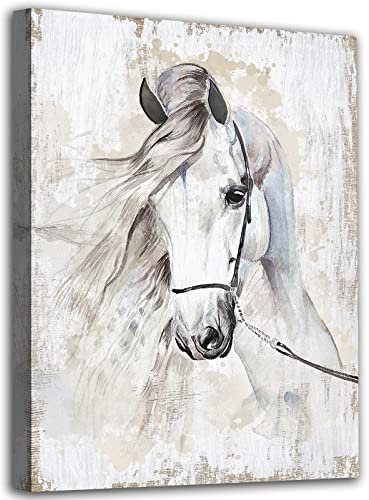 ARYEWDY Horse Canvas Pictures Animal Portrait Wall Art for Wall Décor Horse Painting Artwork White Grey Beige Prints for Living Room Bedroom Home Office Wall Decoration 30x40cm