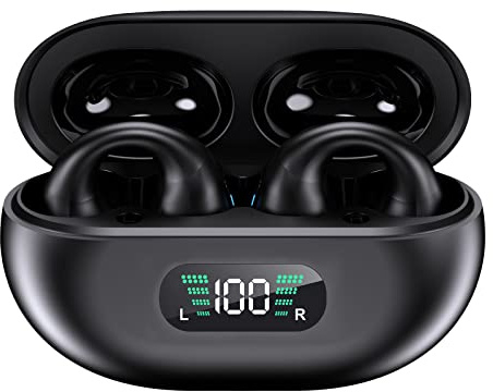 Irfora YYK-Q80 - Cuffie auricolari senza fili con gancio auricolare, batteria integrata da 350 mAh, cuffie clip on, cuffie BT5.3 con impianto stereo HiFi