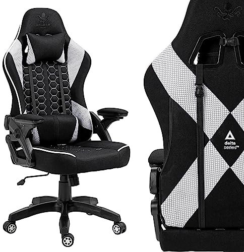 KRAKEN CHAIRS Gaming Stuhl Stoff - Schwarz-Weiss - Bürostuhl - Ergonomisch Computer Stuhl Gamer - 130 kg Belastbarkeit - Gamerstuhl - Gamingsessel - Gaming Chair Ergonomic - Gamingstuhl - PC-Stuhl