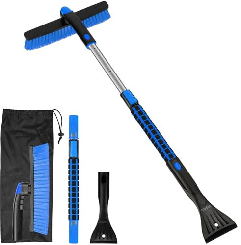 COFIT Schneebürste Auto Eiskratzer 2 in 1, Schneekratzer Mit Besen Lang 92cm, Teleskop Schneekratzer Weich, Scheibenkratzer für LKW Wohnmobil SUV, Blau