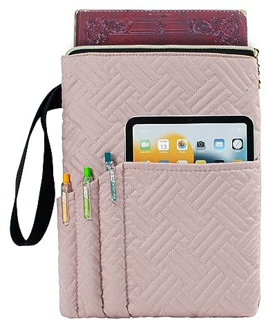 APLUFINE Buchhülle mit Reißverschluss, 27,9 x 22,9 cm, waschbar, gesteppt, Buchumschläge für Taschenbücher, Buchtasche mit Taschen für Buchliebhaber, Geschenke