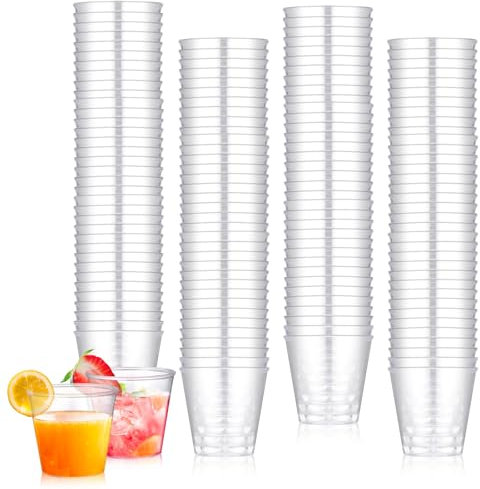 Hejo 200PCS Plastic Shot Cups, Reusable Shot Glasses 30ml-1oz, Stronge Shatterproof Crystal Clear Shot Glasses Plastic for Party, Wedding, Festival, BBQ, Games, Jelly Cup