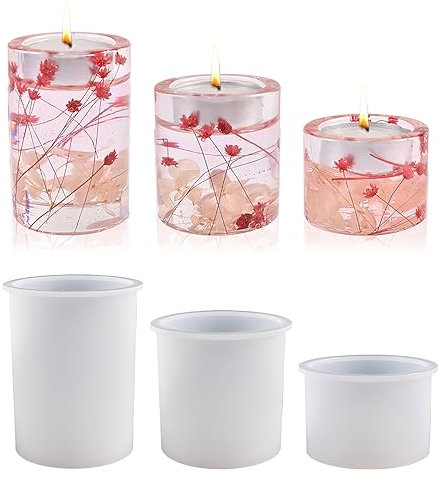 3 Stück Kerzenform Silikon, 3-Größen Kerzen Formen Silikon, Zylinder Kerzen-Gießform, 3D Epoxidharz Formen Silikon Kerzenhalter für DIY Aromatherapie Kerzen Herstellung Supplies