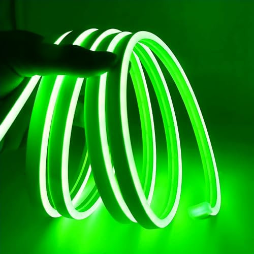 ShineBurky 5M Neon LED Strip Grün, 12V Neon LED Streifen Dimmbar Flexibel Wasserdicht IP65 Lichtleiste Silikon NeonLichtband für Wohnzimmer Schlafzimmer Wand Deko DIY (Keine Netzadapter)