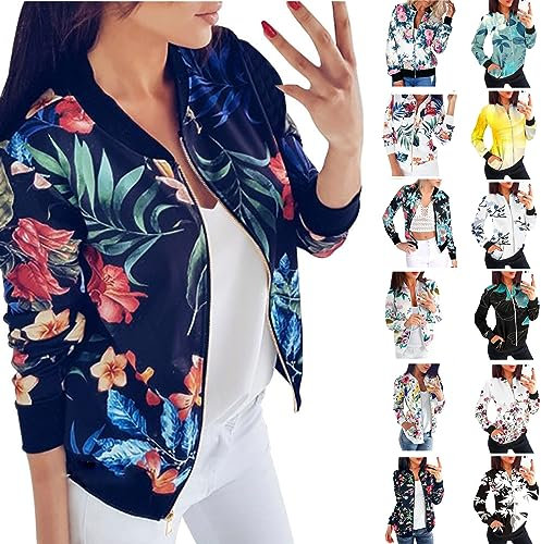 Veste Femme Motard Blouson Printemps Automne Léger Bombers Jacket Sweatshirt Sport Vintage Outwear Zippé Court Jacket Femme Court Chic Élégante Blouson Pas Cher Printemps