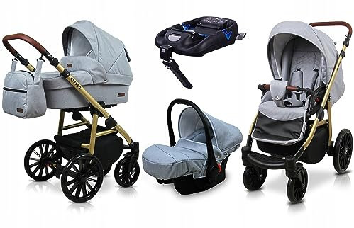 BabyLux® Kinderwagen Set 4 in 1 - Aspero - incl. Babywanne, Buggy Sportsitz, Auto-Babyschale, ISOFIX-Basisstation - Autositz - Kinderwagenset - Kombikinderwagen mit Wickeltasche usw.