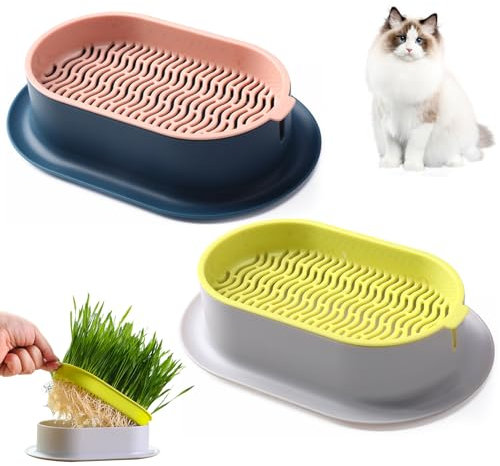 Acboor 2 Stück Pflanzschalen für Katzengras, Katzengras Schale Tablett Katzengras Keimschale Anzuchtschalen Keimung Keimschalen Samen Keimung Tablett Seed Sprouter Tray für Garten Home Office