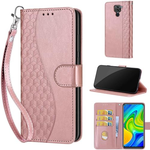 Funda para Xiaomi Redmi 10X 4G / Note 9, Rosa Dorado | Ranura Tarjeta,Función de Soporte, Flip Folio Cuero Carcasa, con Tapas Magnético Protección