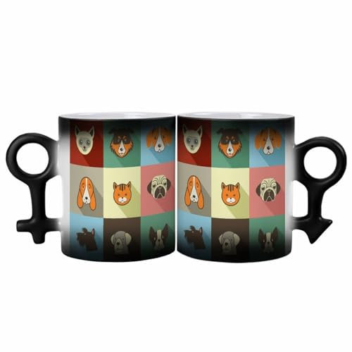 ducanll Cats and Dogs Elements Espresso Cups Set of 2 Coffee Cup Gifts for Men Husband Unique,Boyfriend Gifts-Gag Gifts Funny Adult Couples Gifts