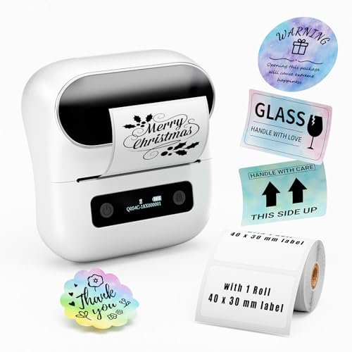 ItriAce M220 Bluetooth Etikettiermaschine, Thermodrucker für Barcode, Adresse, Bild, Haus, Mailing, Beschriftung, Mini-Drucker für Phone, PC & Android, Weiß