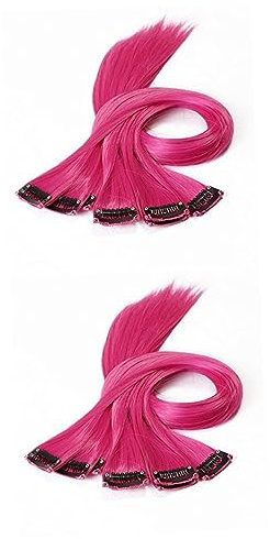 Didiseaon Extension Rose Cheveux Meche Cheveux Coloré Fushia Perruques Colorées 20 Pcs Miss Lisseur Super Long