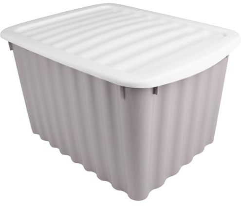 Centi Box Wellington mit Deckel mit Farb- und Größenwahl 58L 18L 5,5L Aufbewahrungsboxen Stapelbox Grün Blau Grau gewelltes Design Stauraum Aufbewahrung Kiste (5,5 L, Grau)