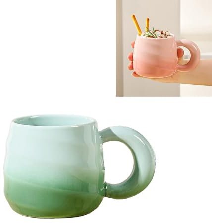 Xfeyaqlo 400ml Mug Original Tasse Cappuccino Couleurs Douces et Dégradées Tasses The Tasse a Cafe Forme Filetée Tasse Ceramique (Vert)