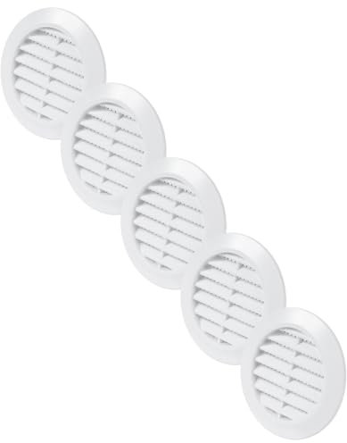 Vent Systems 60 mm / 2.36 Inch - Pack of 5 White Door Air Register - Ventilation Grille - Indoor Vent Grates - Bathroom, Cabinet, Garage Through The Door Vent Cover