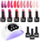 Gel Nail Kit 6 Colors Gel Nail Polishes Set with 54W UV Lamp for Gel Nails, Glossy & Matte Top and Base Coat, Pink Red Gray White Gel Nail Polish Set with Lamp Starter Kit for Nail Art DIY at Home