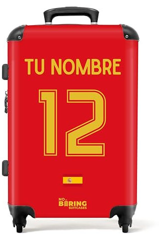 NoBoringSuitcases.com Reisekoffer Personalisiert, Koffer Groß, Hartschalenkoffer, TSA, Reisekoffer mit Rollen Groß, Rollkoffer, Koffer Mittelgroß (EM 2024 - Heimtrikot Spanien - Rot, 67 cm - 72 L)