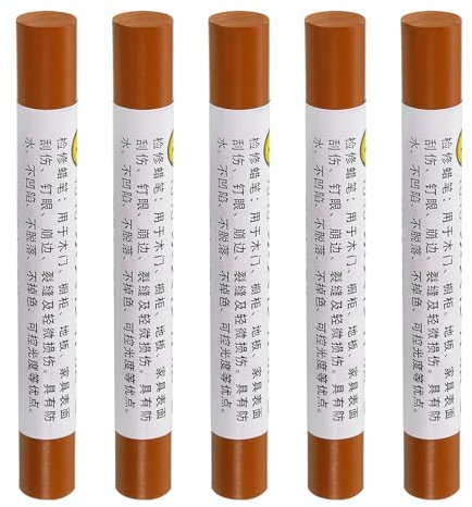 QUARKZMAN Möbelreparatur-Wachsmalstifte, 5 Stück - Holzwachs-Füllstift, Möbelmarker zum Ausbessern - für Kratzer, Löcher, Tische, Schreibtische, Holzböden, Goldseide Kirsche