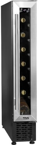 7 Bottle 15cm Slim Wine Cooler Fridge LED Backlit Metal Shelf Steel & Glass