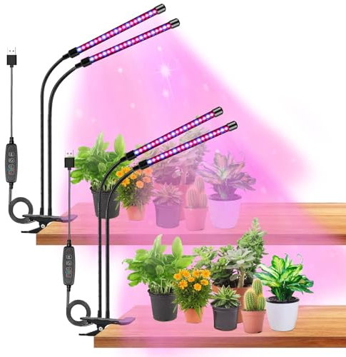 Pflanzenlampe LED, Pflanzenlicht, 2*40 LEDS Pflanzenleuchte Vollspektrum Pflanzenlampe für Zimmerpflanzen mit Zeitschaltuhr 3 Farbmodi 10 Lichtstärken ,2*2 Köpfe Wachstumslampe für Gartenarbeit