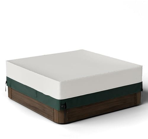 CFFNCH Whirlpool-Abdeckung, 600D-Polyester, quadratisch, wasserdicht und UV-Schutz, Spa-Abdeckungen für Whirlpool, Outdoor, robuste Abdeckung, Ersatz, 228,6 x 228,6 cm, Beige und Grün