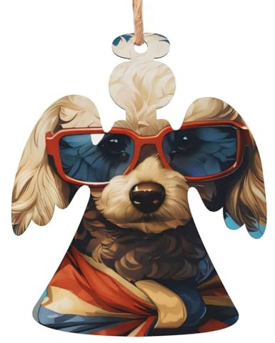 Teddy mit Sonnenbrille, Holzanhänger, Buchsbaumschnitzerei, doppelseitiger Druck, leicht und langlebig, geeignet für Weihnachtsbäume, Wanddekorationen, 2 Stück
