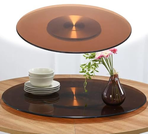 60/80/100cm Serviertablett aus Glas, Robuster Lazy Susan Drehplatte Braun Drehteller für Esstisch, 360° Drehbar Servierplatte(24(90CM))