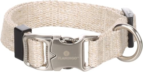 Flamingo Halsband für Hund Lago beige XS 20-35cm 15mm - Stufenlos verstellbar - Verchromte Klickschnalle und Ring für Leine