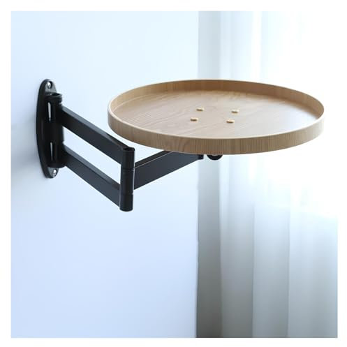 Wandklapptisch, Klappbarer Runder Tisch Zur Wandmontage, Wandtisch Aus Massivem Holz, Klappdesign Mit Einstellbarem Winkel, Geeignet Für Schlafzimmer, Arbeitszimmer, Wohnzimmer Und Balkone(White oak c