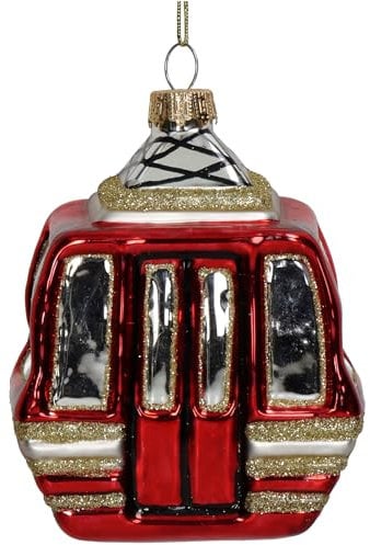 Christbaumschmuck Glas 10,5cm - Skigondel Figur zum Aufhängen - handbemalt & mit Glitzer - Weihnachtsbaum Anhänger für Weihnachten - Christbaumanhänger & Weihnachtsbaumschmuck - Ski Gondel Rot