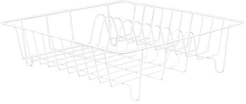 ReWu Geschirrabtropfkorb - Weiß - Abtropfgestell Geschirr Geschirrablage Korb Metall Eisen-Draht Abtropfschale Abtropfgitter Küchenaccessoire 34,5 x 34,5 cm