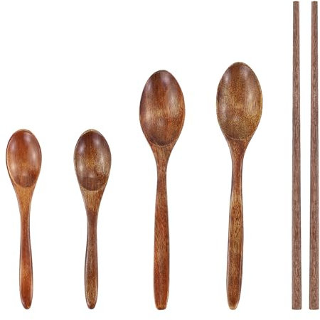 2 cucharas arroceras con 2 cucharas soperas y 1 par de palillos chinos, cuchara de sopa nanmu, cuchara de madera grande, cuchara de madera hecha a mano, cucharas para té, café, miel