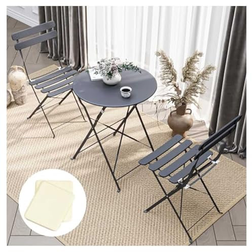 HINNVCL 3 Stück Bistrotisch und Stühle, Schmiedeeisen Bistro Set, Anti-Rost Wasserdicht Faltbar Cafe Tisch und Stühle Faltbar Klein Bistro Set für Indoor Outdoor Veranda Rasen Balkon Kleiner Raum