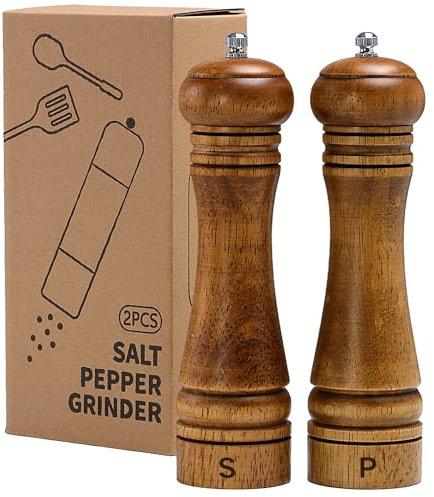 Mikinya Moulin à poivre et sel en bois avec fenêtre en acrylique, moulin à poivre en bois, mécanisme de broyage réglable en céramique, moulin à poivre manuel de 20,3 cm, rechargeable pour diverses